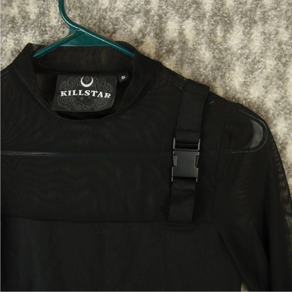 Killstar Half Mesh With Buckle Cross Left Shoulder Top Round Neck Womens S Black - Picture 7 of 13
